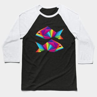 Geometric Fish abstract colorful rainbow color scheme origami style Baseball T-Shirt